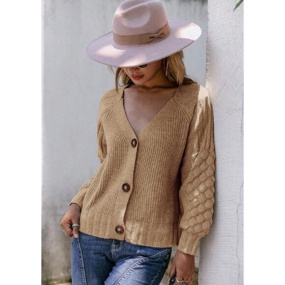 Simplee Boho Button Down V-Neck Raglan Sleeve Sweater Cardigan NWT Size S - Picture 1 of 12